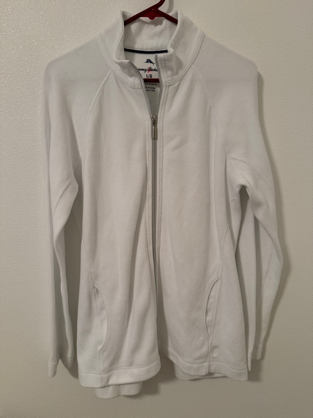 Tommy Bahama White Full-Zip Fleece Jacket with Stand Collar